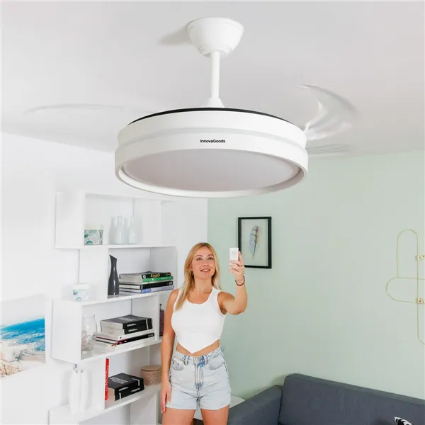Lubų ventiliatorius su LED šviesa ir 4 ištraukiamomis mentėmis Keteez InnovaGoods Balta 72 W Ø49-104 cm