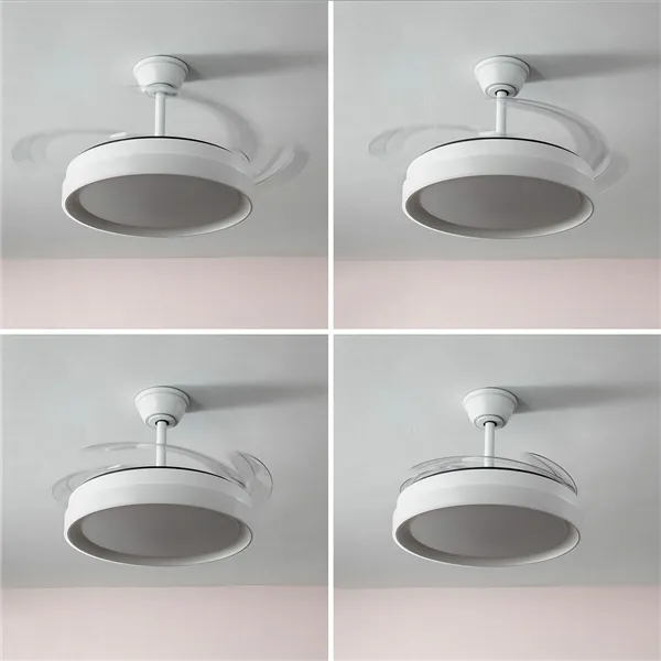 LED-valguse ja 4 sissetõmmatavate labadega lae ventilaator Keteez InnovaGoods Valge 72 W Ø49-104 cm