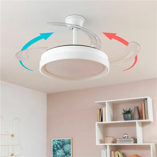 LED-valguse ja 4 sissetõmmatavate labadega lae ventilaator Keteez InnovaGoods Valge 72 W Ø49-104 cm