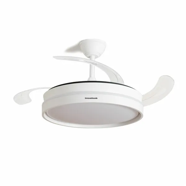 LED-valguse ja 4 sissetõmmatavate labadega lae ventilaator Keteez InnovaGoods Valge 72 W Ø49-104 cm