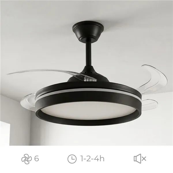 Griestu ventilators ar LED gaismu, ar 4 izbīdāmiem lāpstiņām un tālvadības pulti InnovaGoods