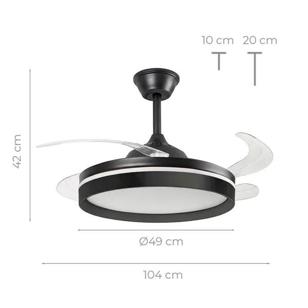 Griestu ventilators ar LED gaismu, ar 4 izbīdāmiem lāpstiņām un tālvadības pulti InnovaGoods