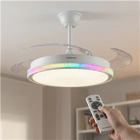 Griestu ventilators ar RGB LED gaismu, ar 4 izbīdāmiem lāpstiņām un tālvadības pulti InnovaGoods