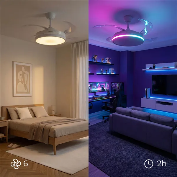 Kattotuuletin RGB LED-valolla, 4 sisäänvedettävää lapaa ja kaukosäädin InnovaGoods