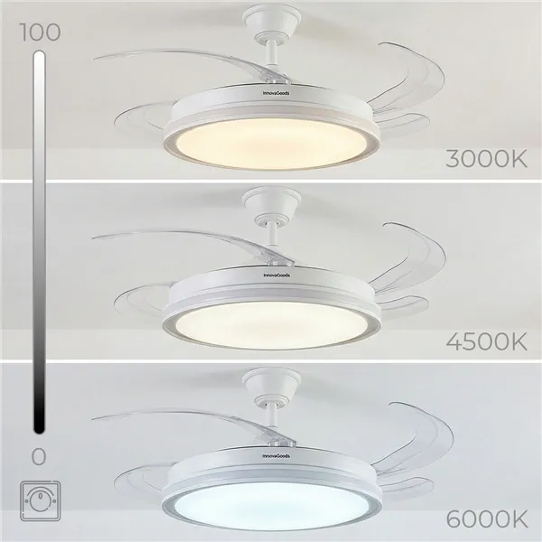 Потолочный вентилятор с LED RGB подсветкой, с 4 выдвижными лопастями и пультом дистанционного управления InnovaGoods