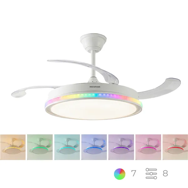 Kattotuuletin RGB LED-valolla, 4 sisäänvedettävää lapaa ja kaukosäädin InnovaGoods