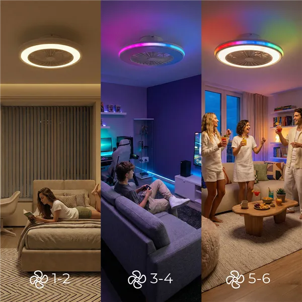 Kattotuuletin RGB-LED-valolla, piilotetuilla lavoilla ja kaukosäätimellä Nexory InnovaGoods