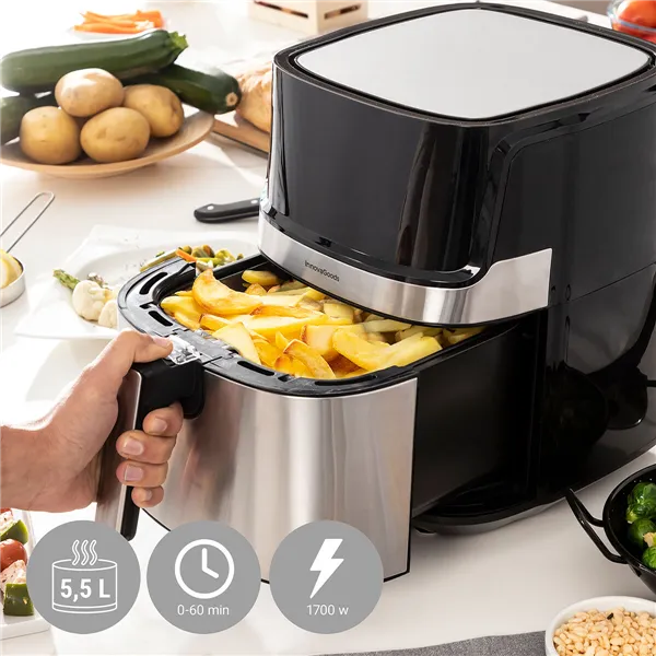 õhufritüüri InnovaGoods Fryinn Pro 5500 Must 1700 W 5,5 L Roostevaba teras