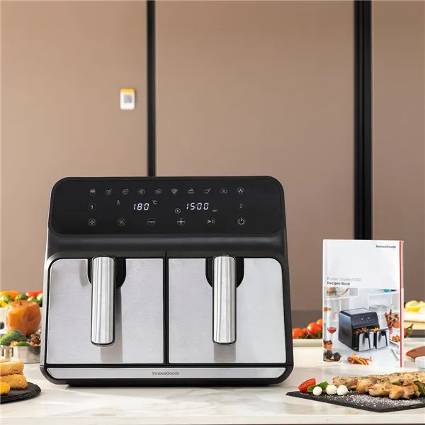 õhufritüüri InnovaGoods Fryinn Double 8000 Must 3400 W 8 L Roostevaba teras
