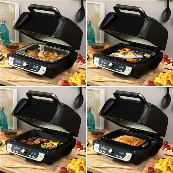 Õhufritüüri koos grilli, tarvikute ja retseptiraamatuga InnovaGoods Fryinn 12-in-1 6000 Must Teras 3400 W 6 L